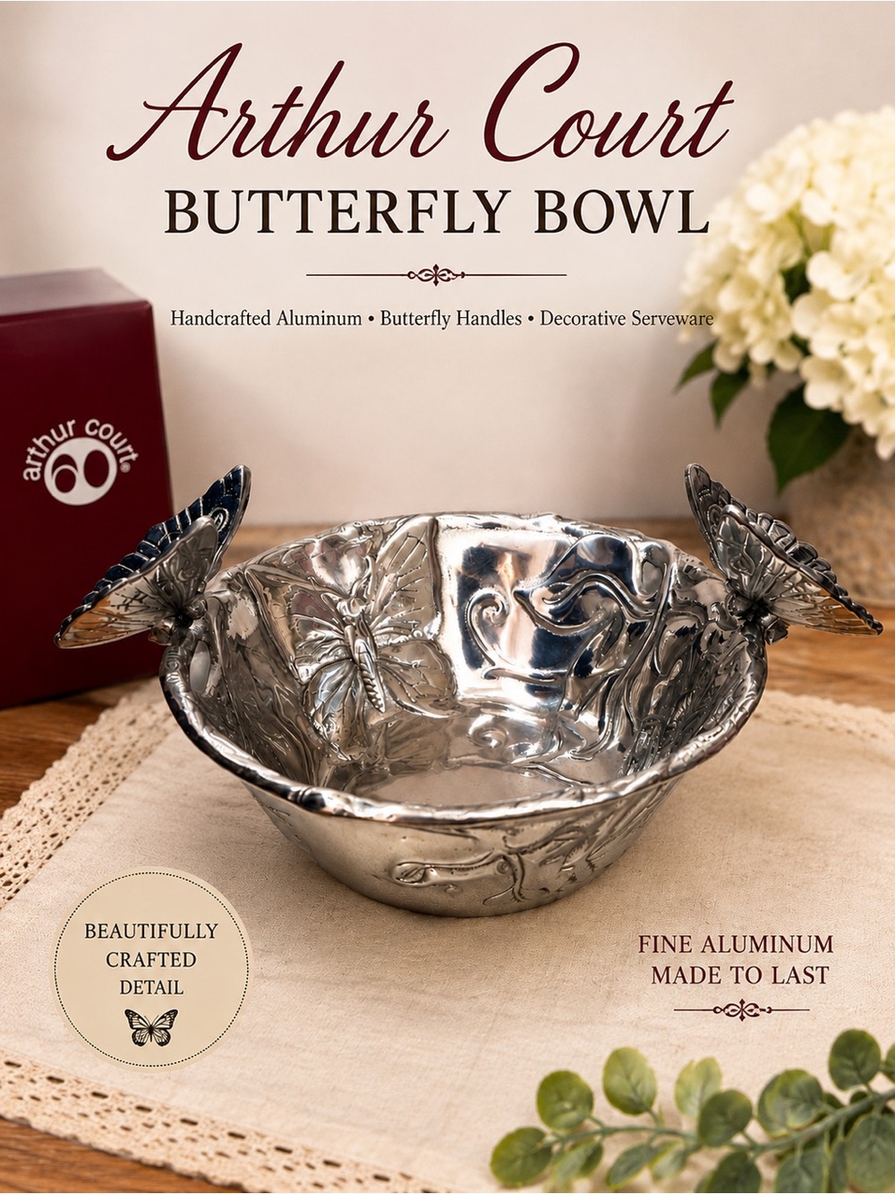 Arthur Court Butterfly Aluminum Serving Bowl | Sculptural |
Silver Tone